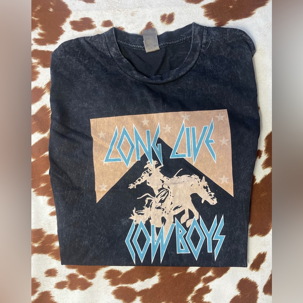 Long Live Cowboys- CropTop Tee - Gray Acid Wash